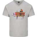 Country House Street Pig Mens V-Neck Cotton T-Shirt Sports Grey
