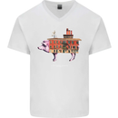 Country House Street Pig Mens V-Neck Cotton T-Shirt White