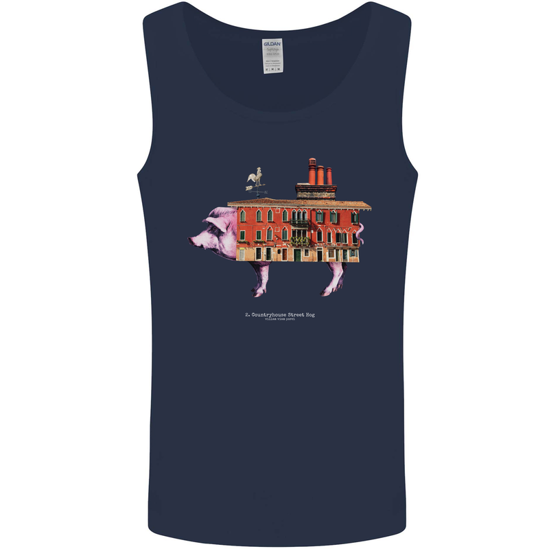 Country House Street Pig Mens Vest Tank Top Navy Blue