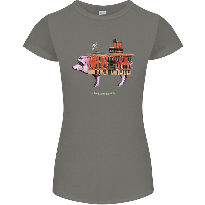 Country House Street Pig Womens Petite Cut T-Shirt Charcoal