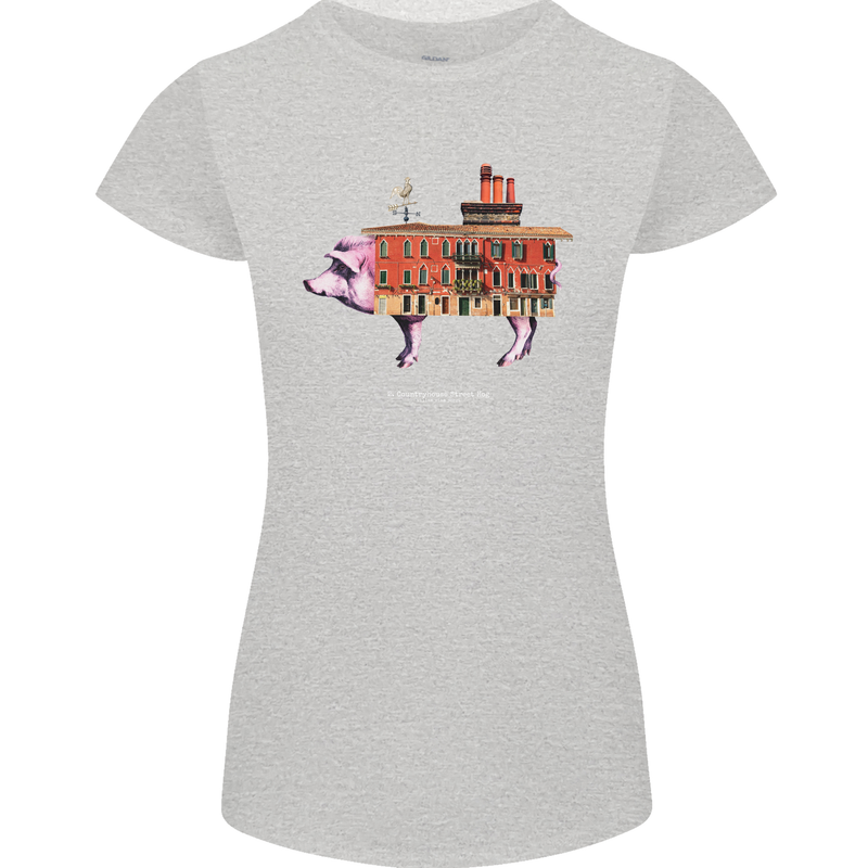 Country House Street Pig Womens Petite Cut T-Shirt Sports Grey