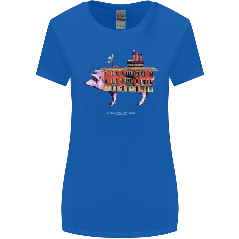 Country House Street Pig Womens Wider Cut T-Shirt Royal Blue