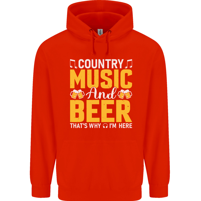 Country Music & Beer Thats Why Im Here Childrens Kids Hoodie Bright Red