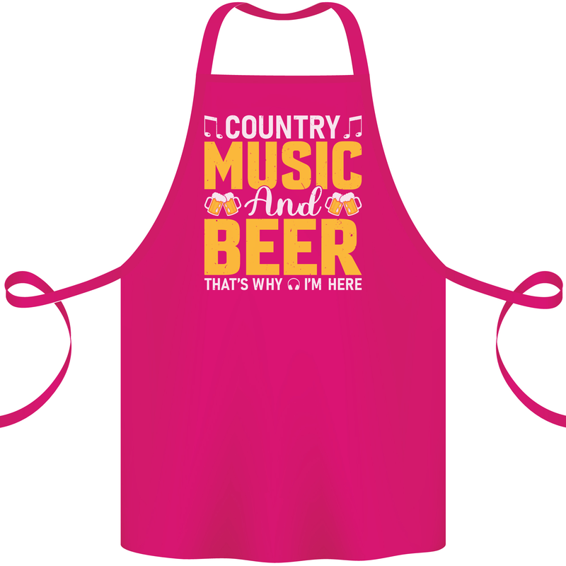 Country Music & Beer Thats Why Im Here Cotton Apron 100% Organic Pink