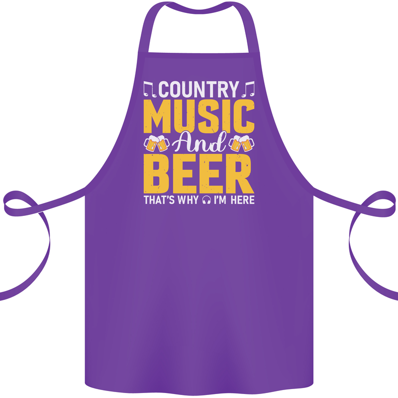 Country Music & Beer Thats Why Im Here Cotton Apron 100% Organic Purple