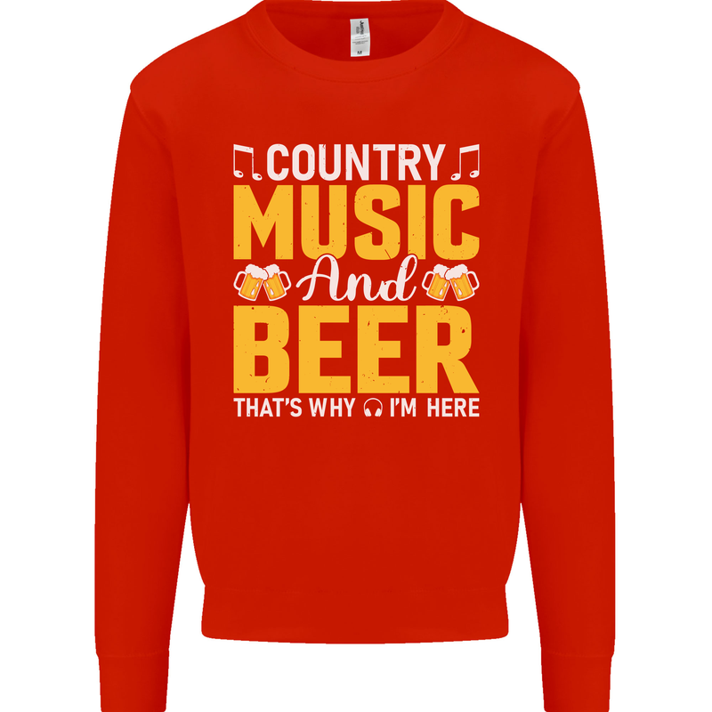 Country Music & Beer Thats Why Im Here Kids Sweatshirt Jumper Bright Red
