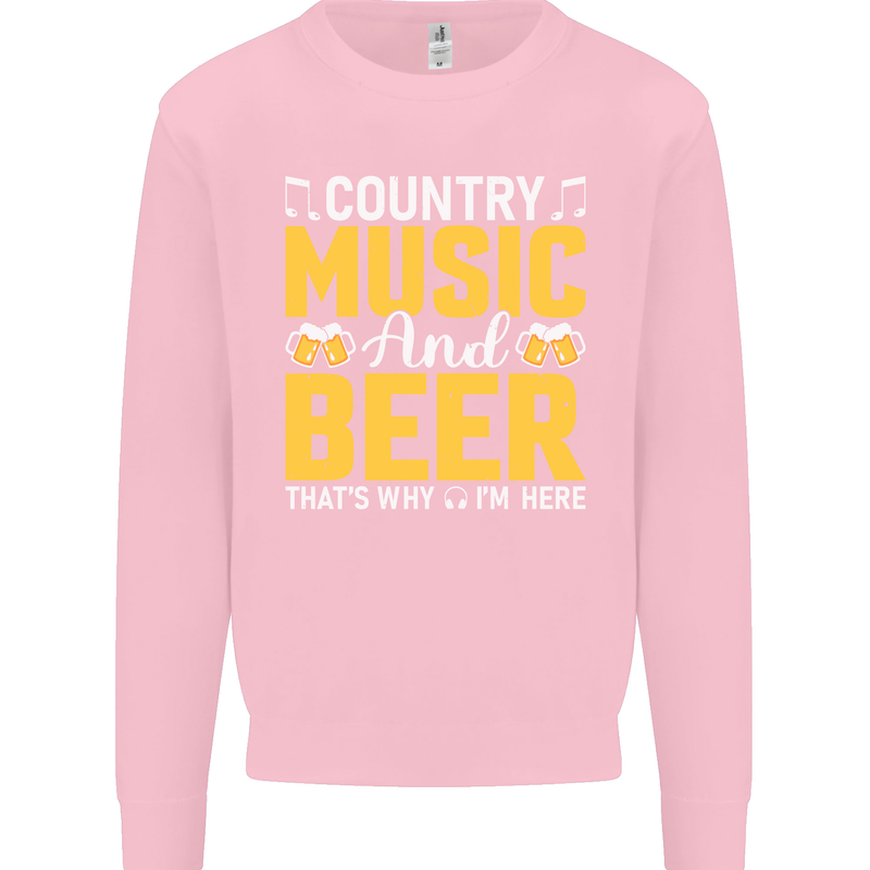 Country Music & Beer Thats Why Im Here Kids Sweatshirt Jumper Light Pink