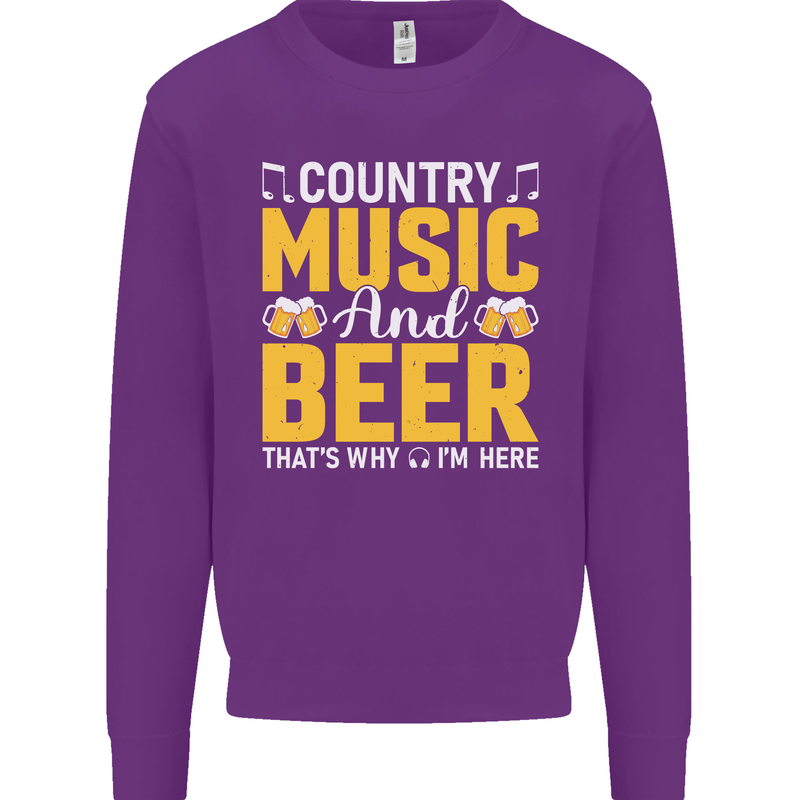 Country Music & Beer Thats Why Im Here Kids Sweatshirt Jumper Purple