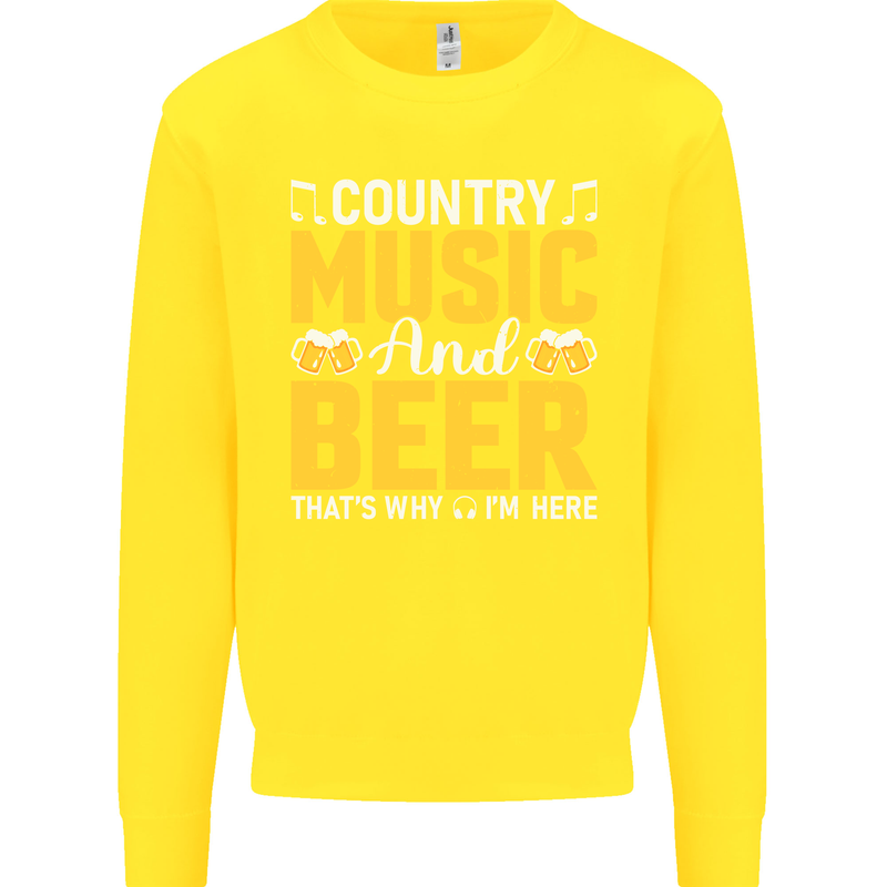 Country Music & Beer Thats Why Im Here Kids Sweatshirt Jumper Yellow