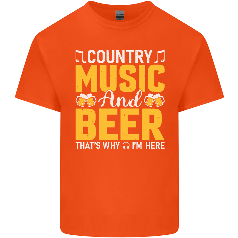 Country Music & Beer Thats Why Im Here Mens Cotton T-Shirt Tee Top Orange