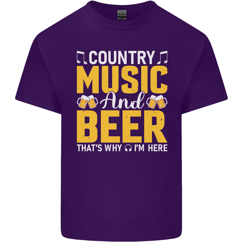 Country Music & Beer Thats Why Im Here Mens Cotton T-Shirt Tee Top Purple