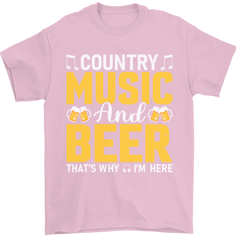 Country Music & Beer Thats Why Im Here Mens T-Shirt 100% Cotton Light Pink