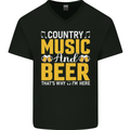 Country Music & Beer Thats Why Im Here Mens V-Neck Cotton T-Shirt Black