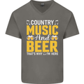 Country Music & Beer Thats Why Im Here Mens V-Neck Cotton T-Shirt Charcoal