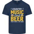 Country Music & Beer Thats Why Im Here Mens V-Neck Cotton T-Shirt Navy Blue