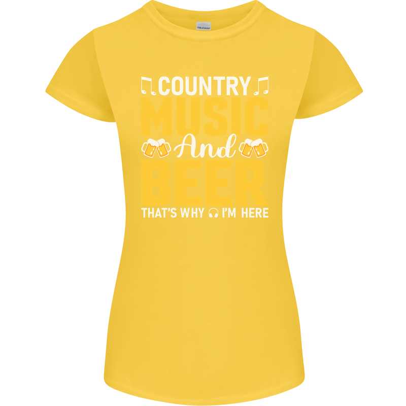 Country Music & Beer Thats Why Im Here Womens Petite Cut T-Shirt Yellow