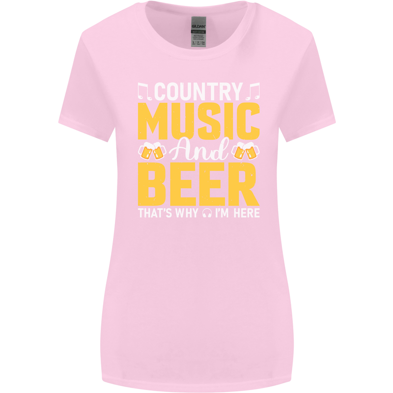 Country Music & Beer Thats Why Im Here Womens Wider Cut T-Shirt Light Pink