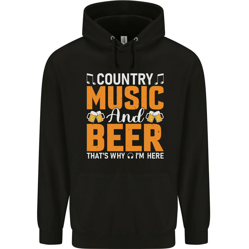 Country Music and Beer Thats Why Im Here Childrens Kids Hoodie Black