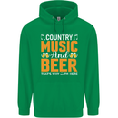 Country Music and Beer Thats Why Im Here Childrens Kids Hoodie Irish Green