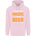Country Music and Beer Thats Why Im Here Childrens Kids Hoodie Light Pink
