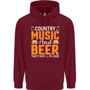 Country Music and Beer Thats Why Im Here Childrens Kids Hoodie Maroon