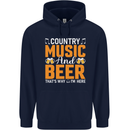 Country Music and Beer Thats Why Im Here Childrens Kids Hoodie Navy Blue