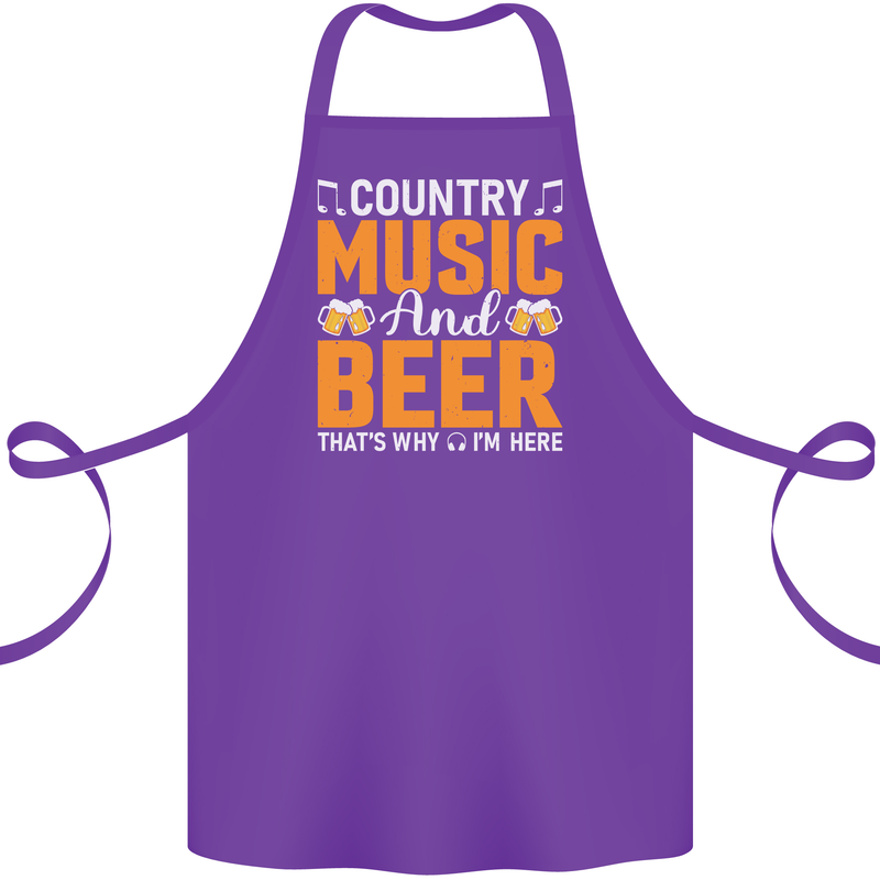 Country Music and Beer Thats Why Im Here Cotton Apron 100% Organic Purple
