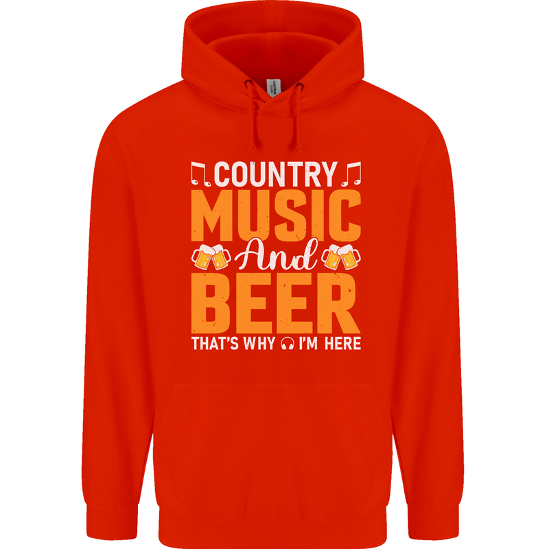 Country Music and Beer Thats Why Im Here Mens 80% Cotton Hoodie Bright Red