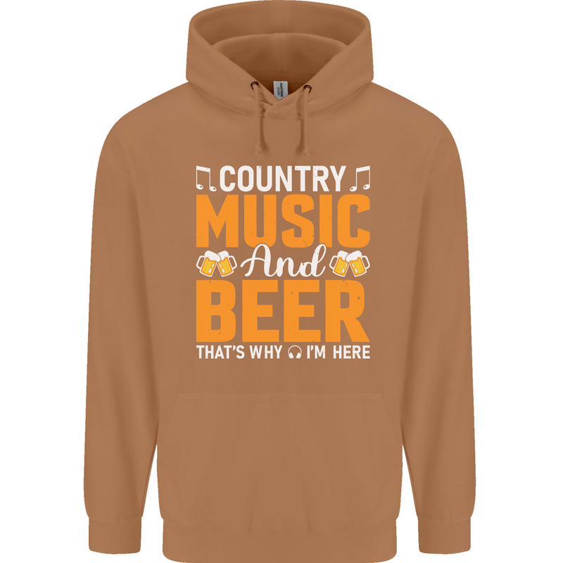 Country Music and Beer Thats Why Im Here Mens 80% Cotton Hoodie Caramel Latte