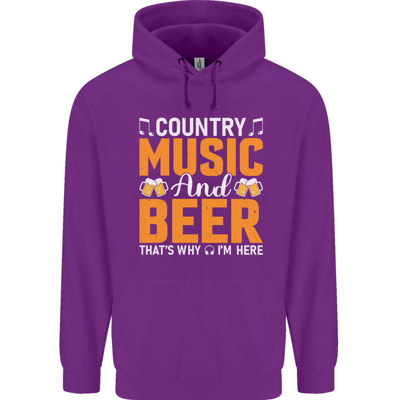 Country Music and Beer Thats Why Im Here Mens 80% Cotton Hoodie Purple
