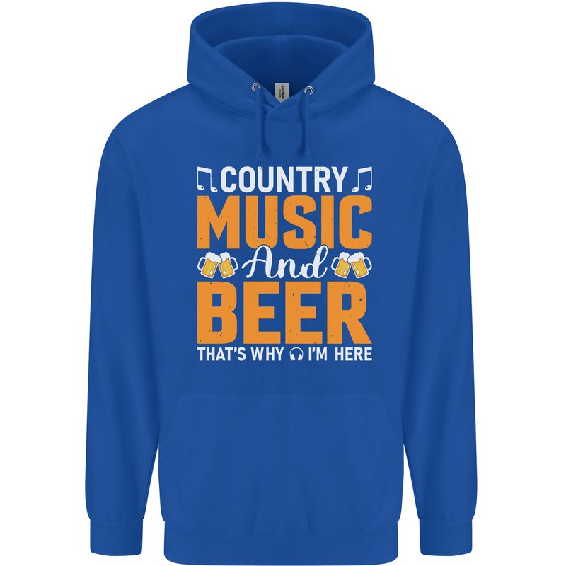 Country Music and Beer Thats Why Im Here Mens 80% Cotton Hoodie Royal Blue