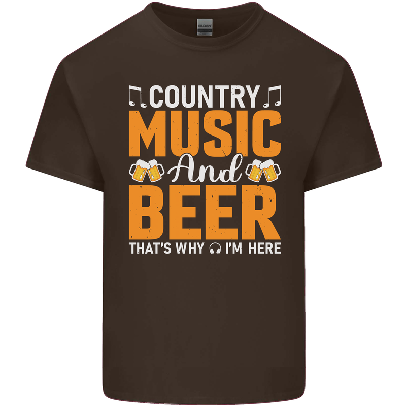 Country Music and Beer Thats Why Im Here Mens Cotton T-Shirt Tee Top Dark Chocolate