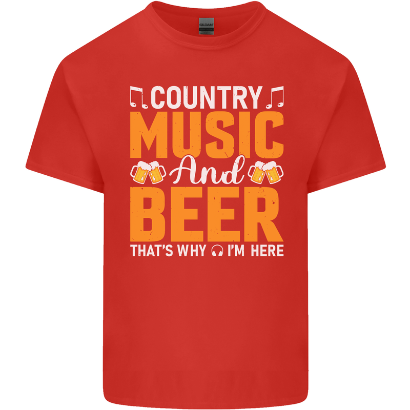 Country Music and Beer Thats Why Im Here Mens Cotton T-Shirt Tee Top Red