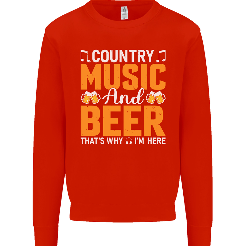 Country Music and Beer Thats Why Im Here Mens Sweatshirt Jumper Bright Red