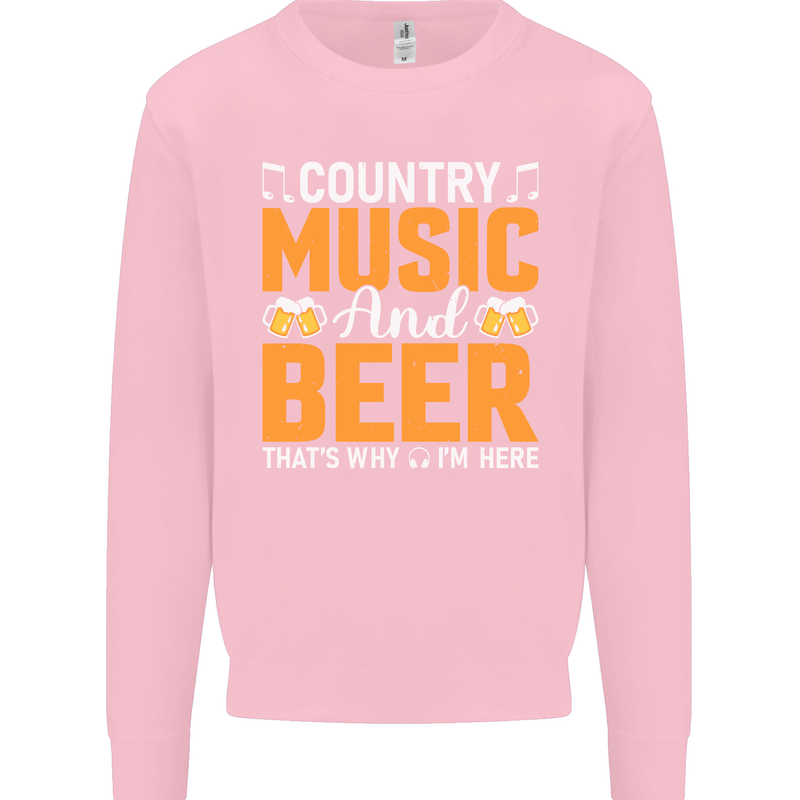 Country Music and Beer Thats Why Im Here Mens Sweatshirt Jumper Light Pink