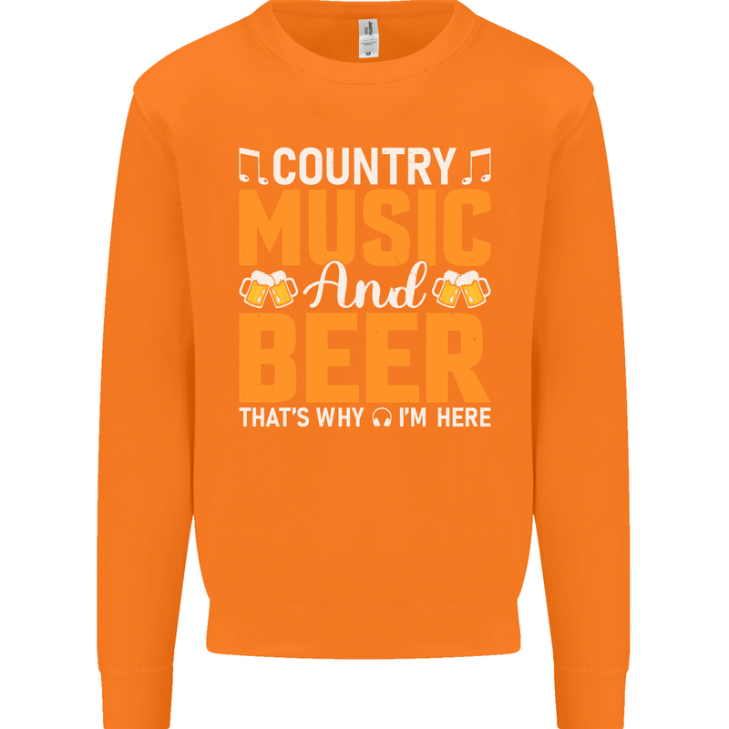 Country Music and Beer Thats Why Im Here Mens Sweatshirt Jumper Orange