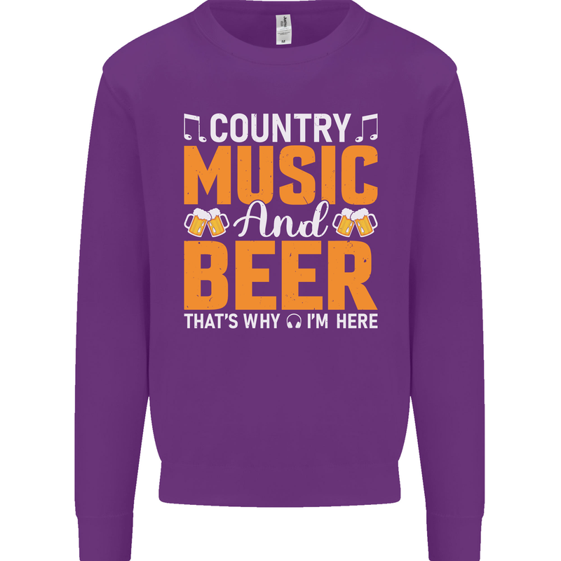 Country Music and Beer Thats Why Im Here Mens Sweatshirt Jumper Purple