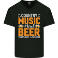 Country Music and Beer Thats Why Im Here Mens V-Neck Cotton T-Shirt Black