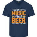 Country Music and Beer Thats Why Im Here Mens V-Neck Cotton T-Shirt Navy Blue