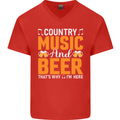Country Music and Beer Thats Why Im Here Mens V-Neck Cotton T-Shirt Red