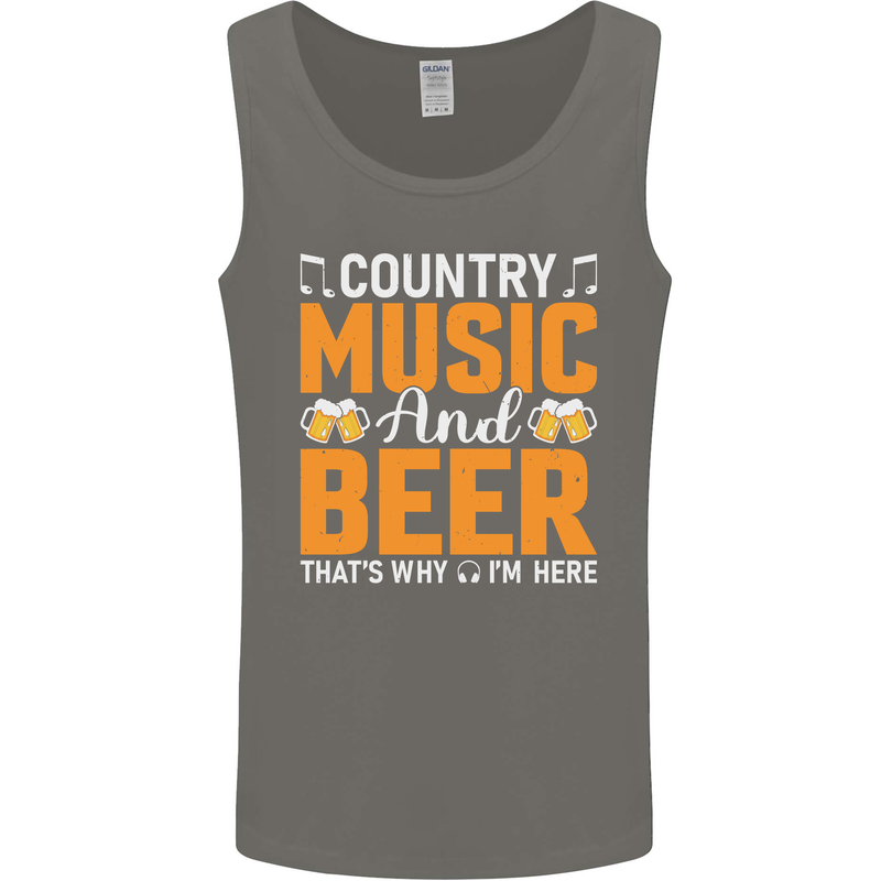 Country Music and Beer Thats Why Im Here Mens Vest Tank Top Charcoal