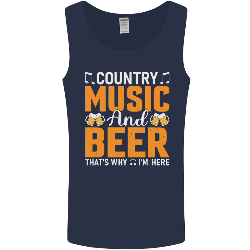 Country Music and Beer Thats Why Im Here Mens Vest Tank Top Navy Blue