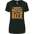 Country Music and Beer Thats Why Im Here Womens Wider Cut T-Shirt Black