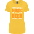 Country Music and Beer Thats Why Im Here Womens Wider Cut T-Shirt Yellow