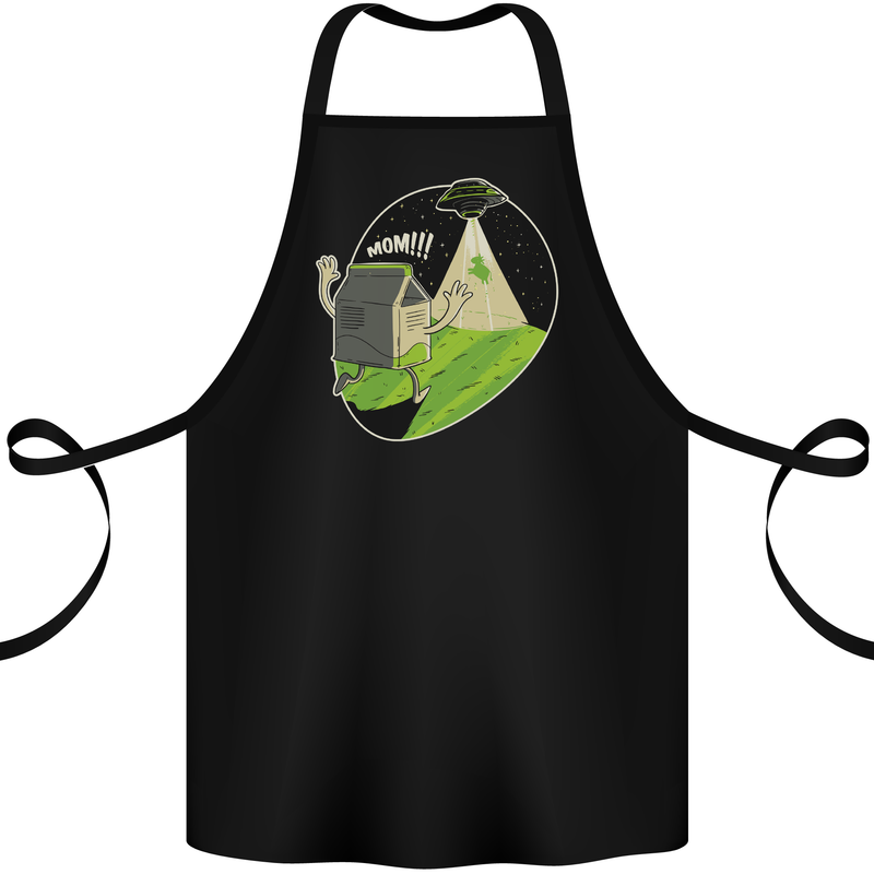 Cow Abduction Funny Alien UFO Food Cotton Apron 100% Organic Black