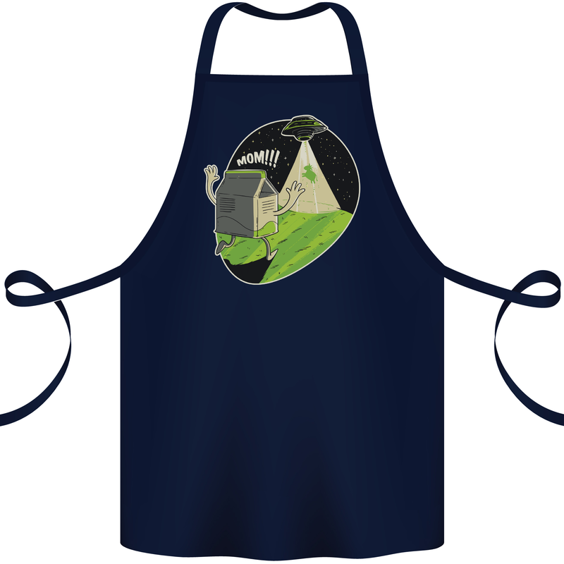 Cow Abduction Funny Alien UFO Food Cotton Apron 100% Organic Navy Blue