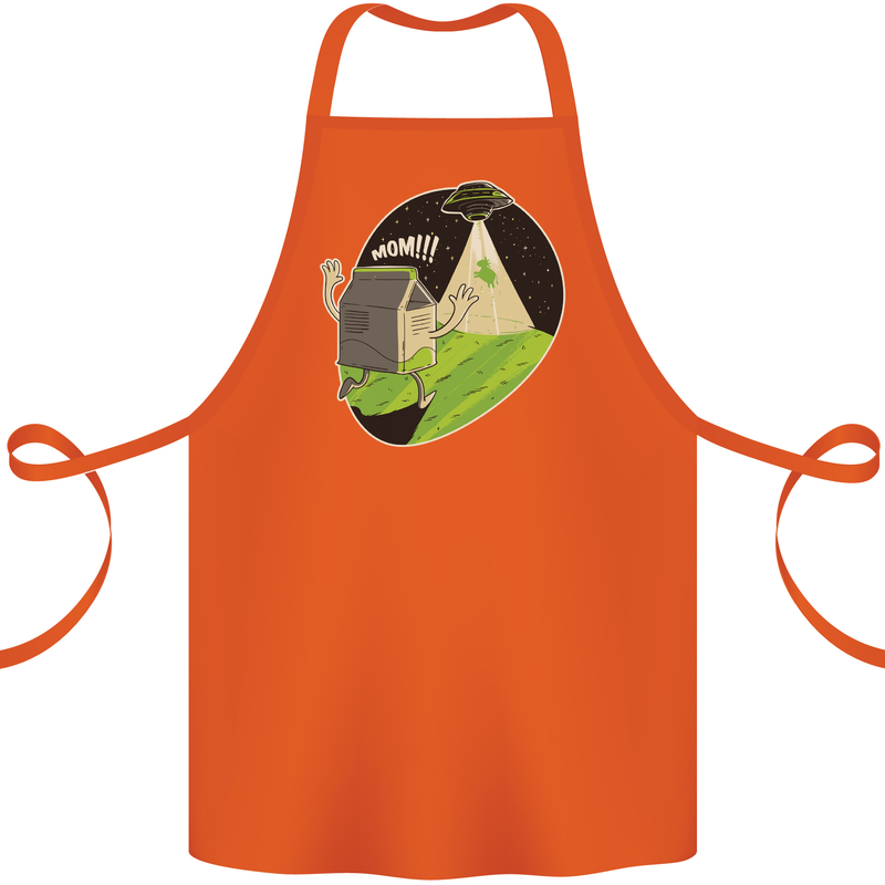 Cow Abduction Funny Alien UFO Food Cotton Apron 100% Organic Orange