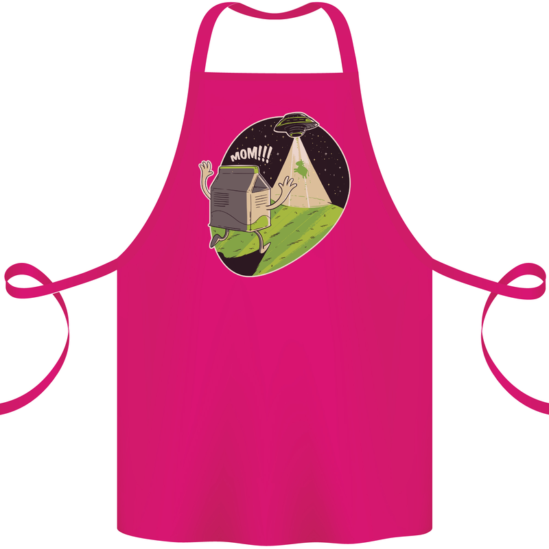 Cow Abduction Funny Alien UFO Food Cotton Apron 100% Organic Pink
