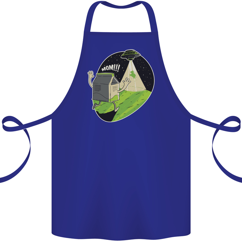 Cow Abduction Funny Alien UFO Food Cotton Apron 100% Organic Royal Blue