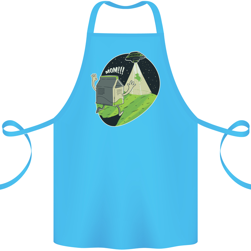 Cow Abduction Funny Alien UFO Food Cotton Apron 100% Organic Turquoise